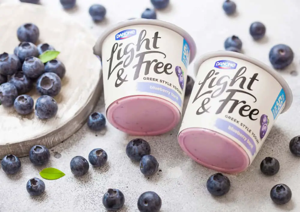Danone yoghurt and blueberries
