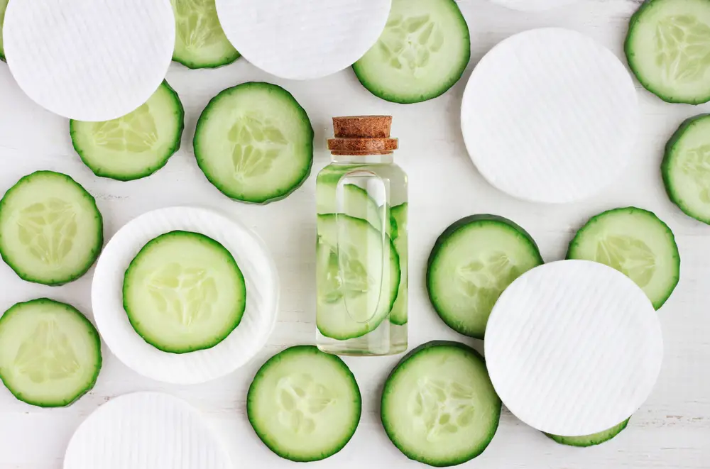 Cucumber beauty toner and cotton wool 