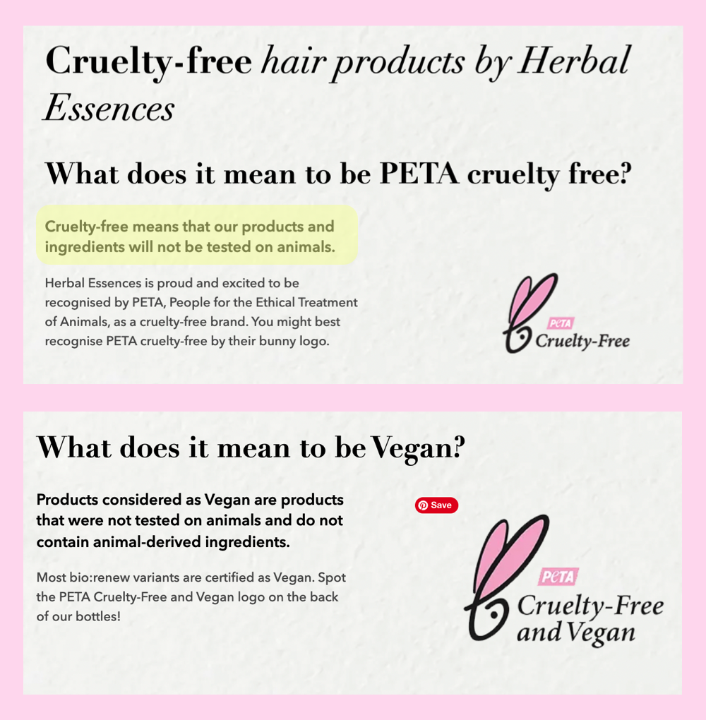 Herbal Essences PETA cruelty-free and vegan claim