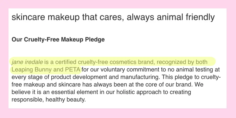 Jane Iredale Cruelty Free Makeup Pledge Website