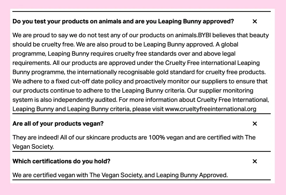 BYBI Cruelty-Free and Vegan Website Claim