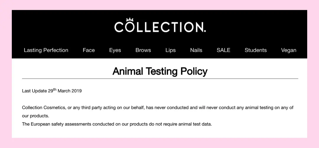 Collection Cosmetics Cruelty-Free Status