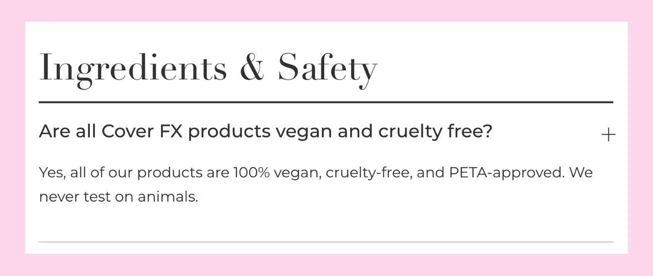 Cover FX Cruelty-free and Vegan Website Claim