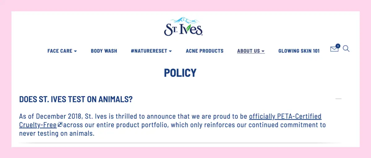 St. Ives cruelty-free website claim 