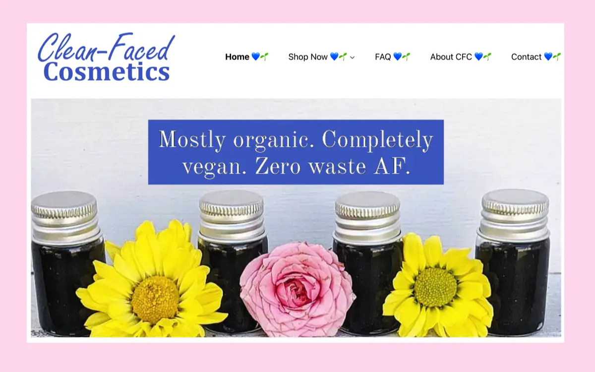 Clean Faced Cosmetics website opening page