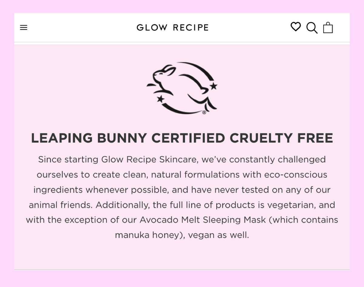 Glow Recipe Cruelty-Free Claim
