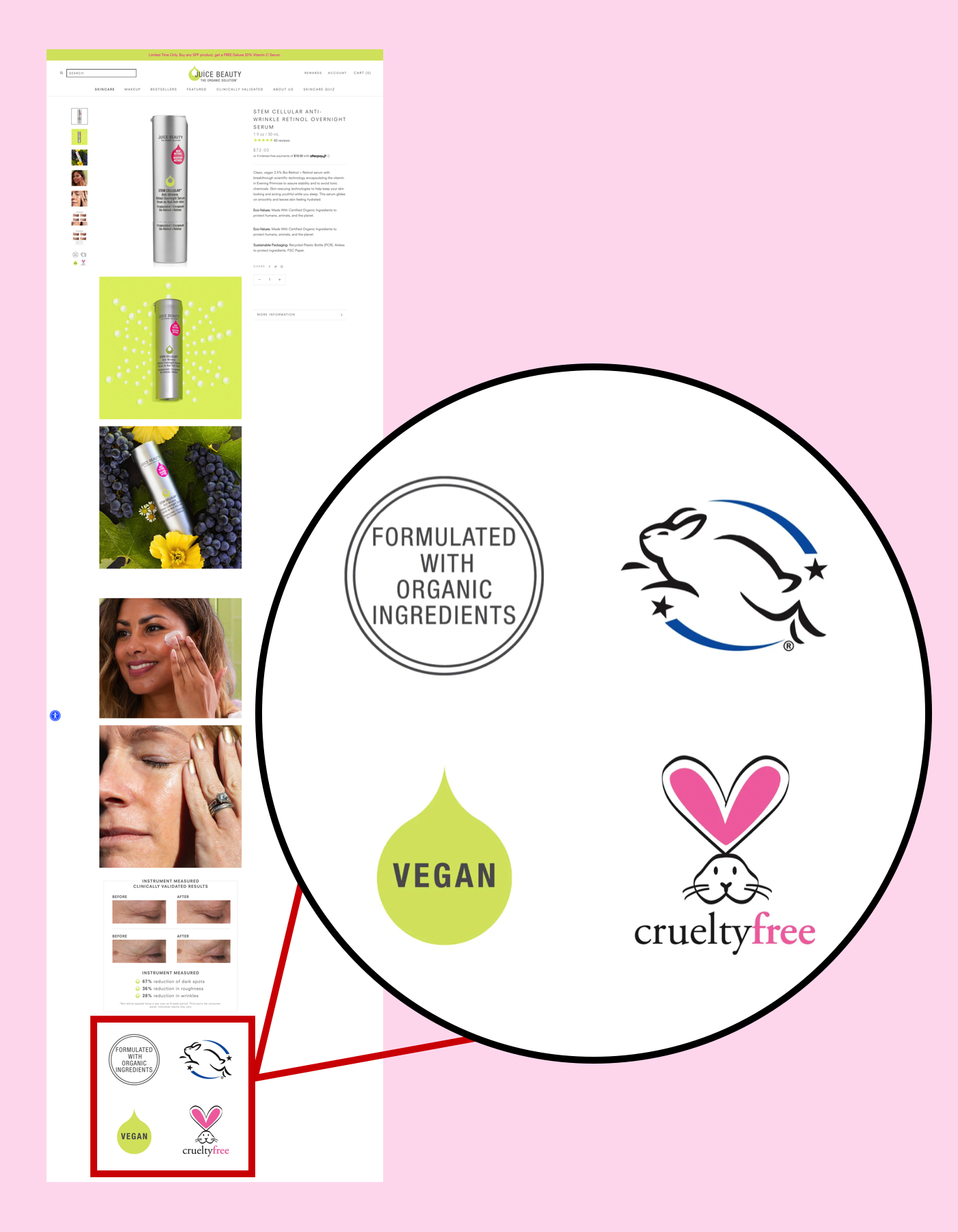 Juice Beauty vegan website stamp