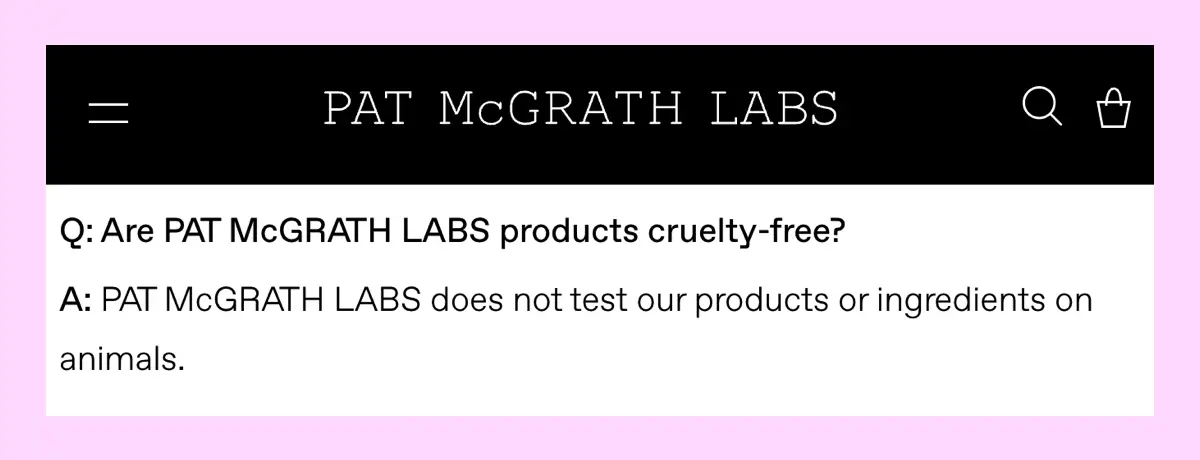 Pat McGrath Labs cruelty-free statement website claim