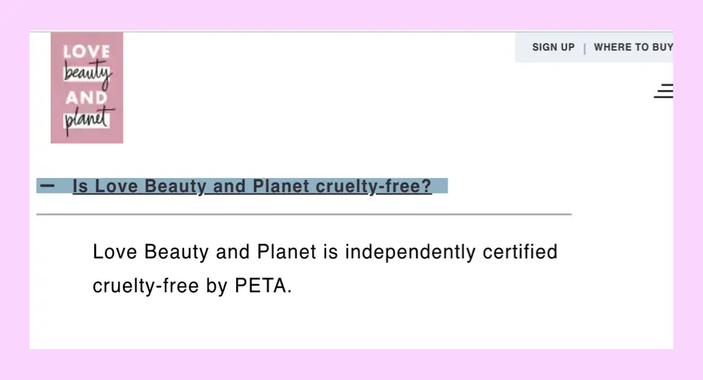 Love Beauty & Planet Cruelty-Free Website Claim