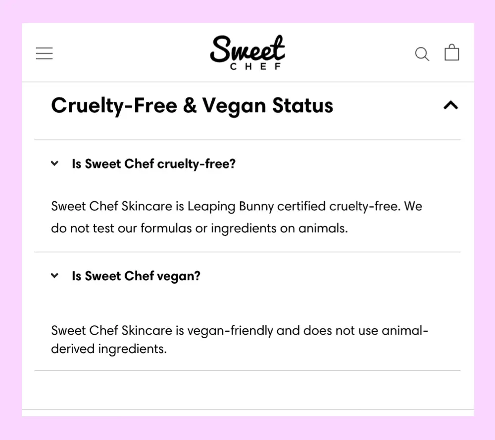 Sweet Chef Cruety-Free Website Claim