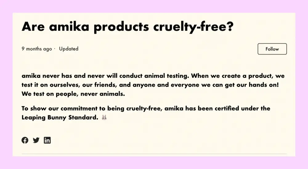 amika cruelty-free website claim