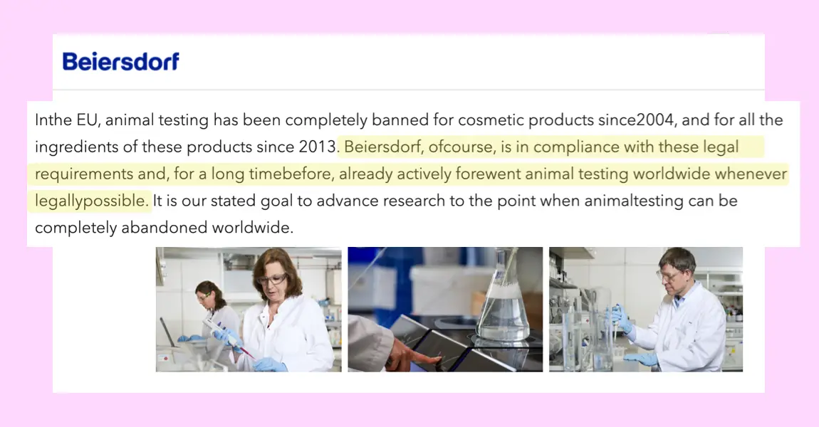 Beiersdorf animal testing policy website claim