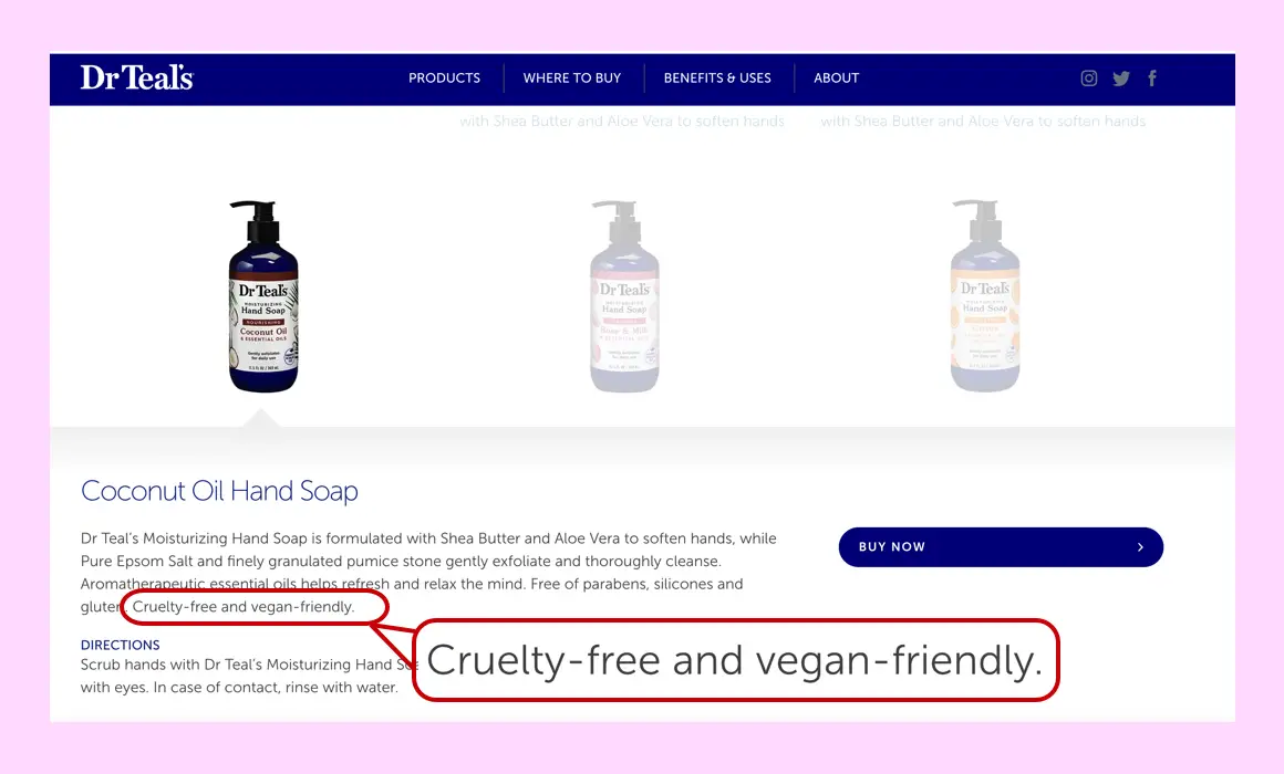 Dr Teal's vegan claim website