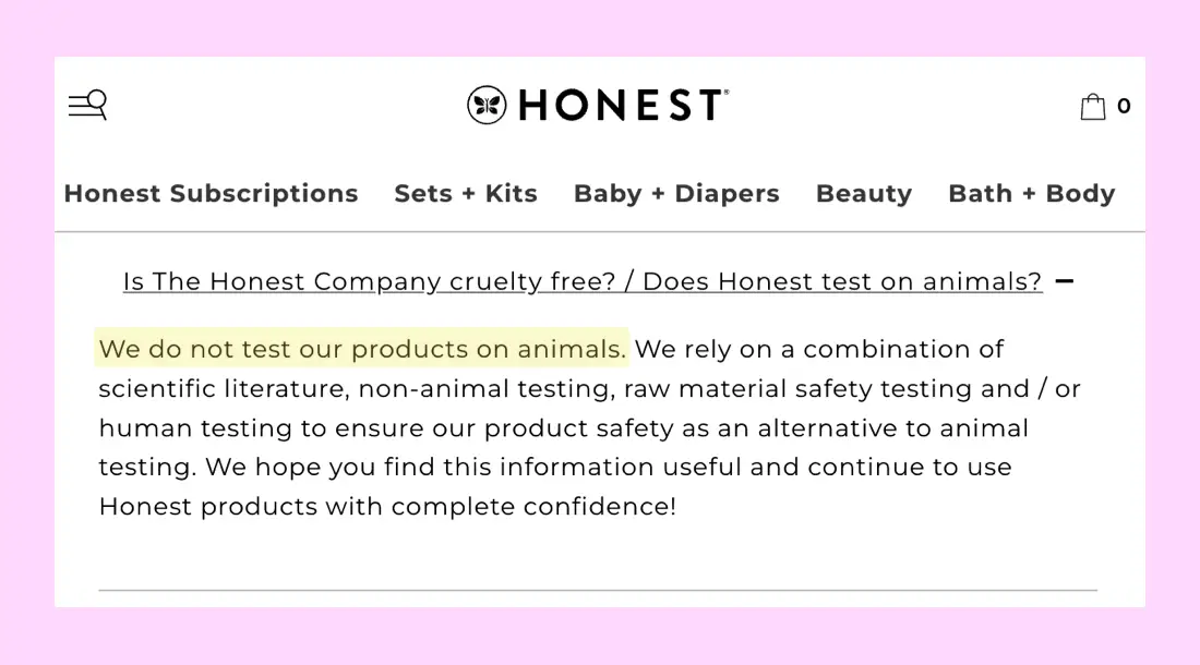the honest company cruelty-free website claim