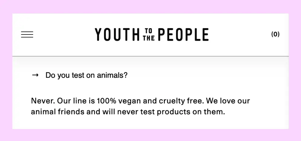 Youth To The People Cruelty-Free Website Claim 