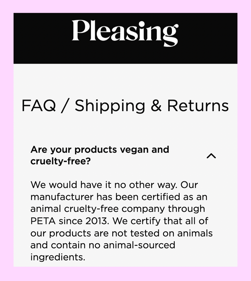 Pleasing Cruelty-Free and vegan statement website