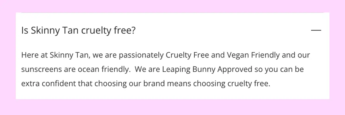 Skinny Tan cruelty-free website claim
