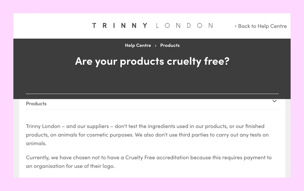 Trinny London Cruelty-Free Website Claim