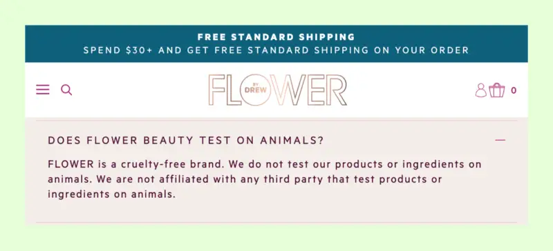 Flower Beauty cruelty-free website claim
