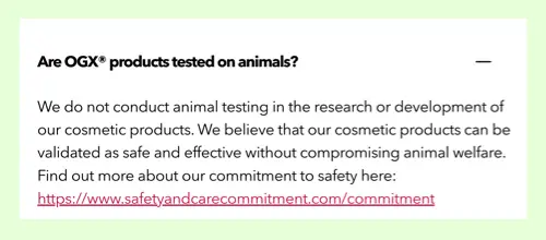 OGX's Cruelty Free Status Taken From Their Website