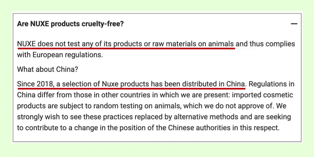 NUXE cruelty-free website claim