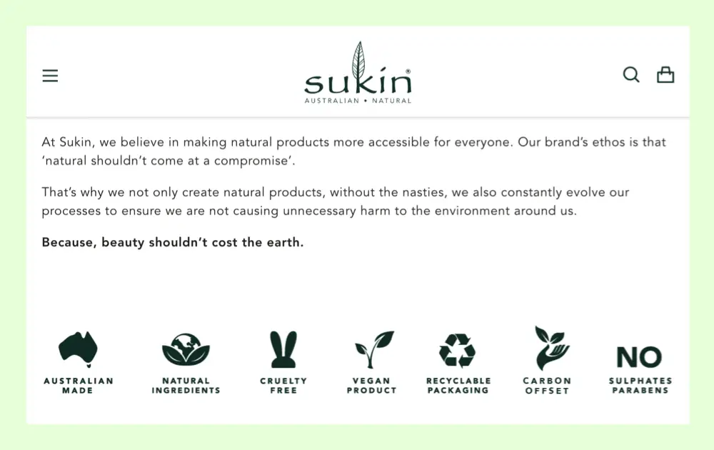 Sukin cruelty-free website claim